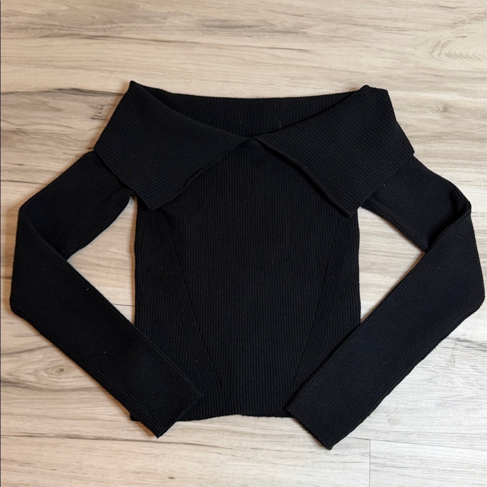 NWT ABERCROMBIE & Fitch Black Off-Shoulder Ribbed Off the shoulder top Sz XS